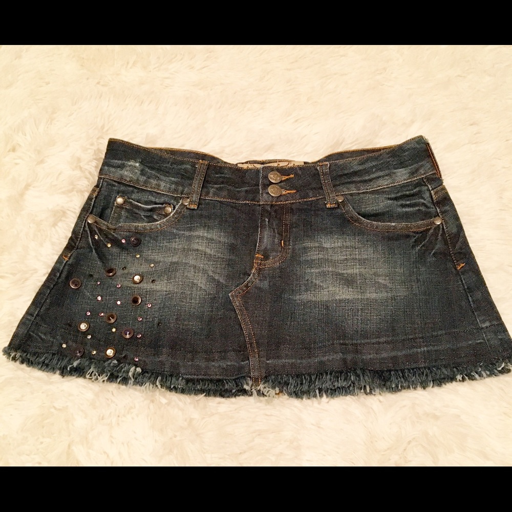 Hint Jeans Dark Wash Frayed Hem Denim Skirt -Sz 7